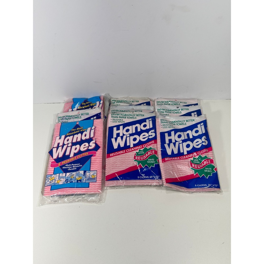 Handi Wipes Reusable Cleaning Cloths Lot of 9 Vintage Pink Striped Washable USA